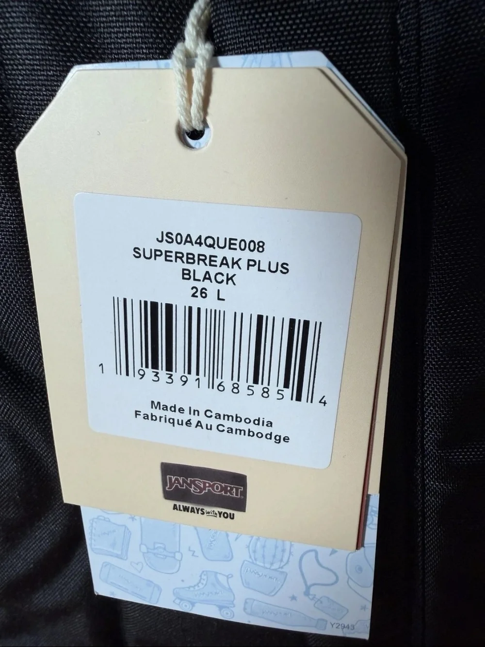 Jansport Black Backpack with Navy Patch and Red Logo